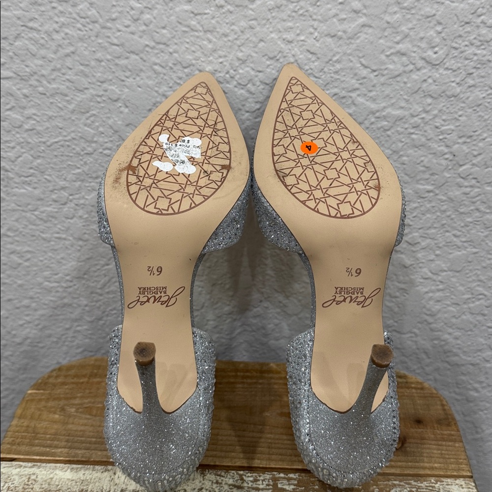 Jewel Badgley Mischka Grace Silver Rhinestone Stiletto Heel 6.5 - Picture 7 of 9
